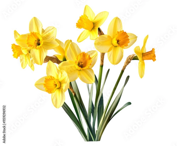 Fototapeta Daffodils or narcissus isolated on transparent background. Spring yellow flowers.