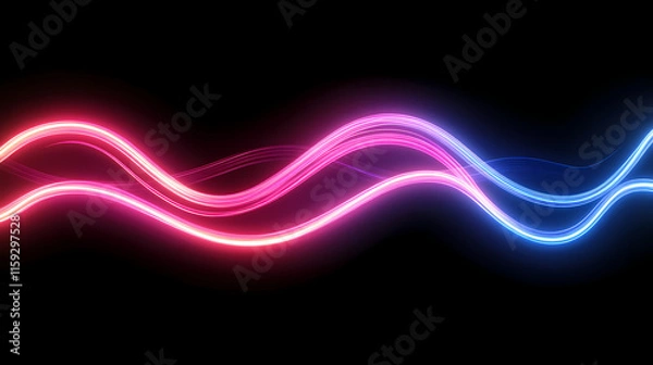 Fototapeta Abstract Neon Waves: Vibrant, dynamic, and mesmerizing, this abstract image features a captivating interplay of pink and blue neon waves on a black background.