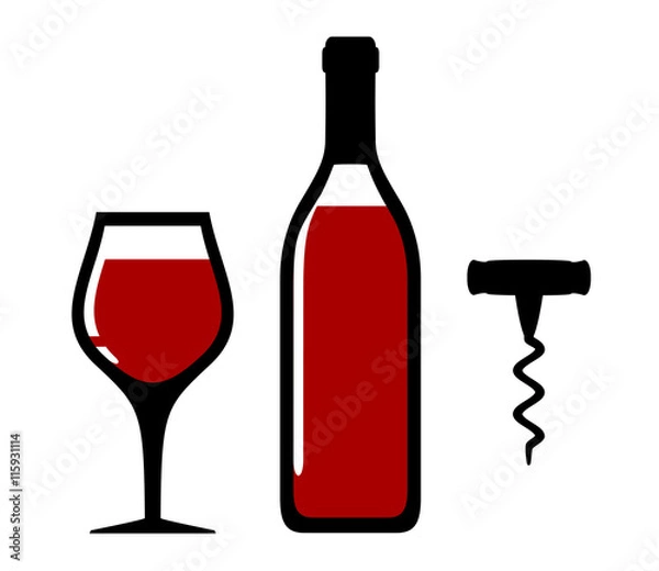 Obraz wine bottle, glass and corkscrew