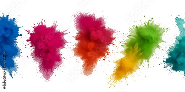 Fototapeta Multicolored rainbow holi explosion of cloud powder holi paint decoration isolated on transparent background. Vector abstract colorful rainbow paint festival background.