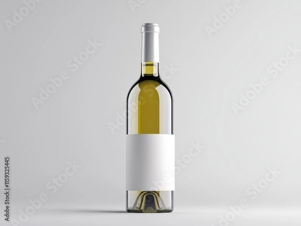 Fototapeta Clear glass wine bottle standing upright with elegant reflections on a white background showcasing minimalistic design