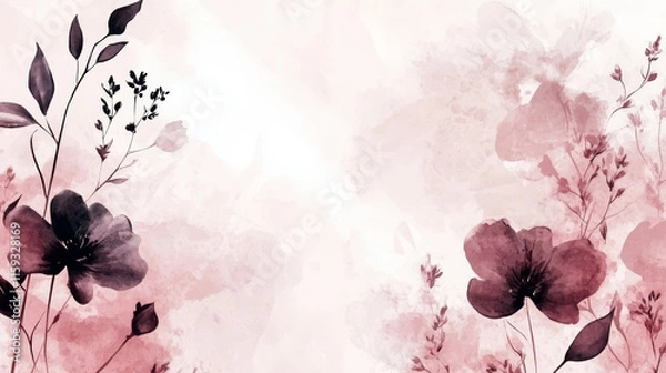 Fototapeta "Elegant Wedding Invitation Template – Watercolor Floral Decoration with Floral Frame and Golden Textured Background."

