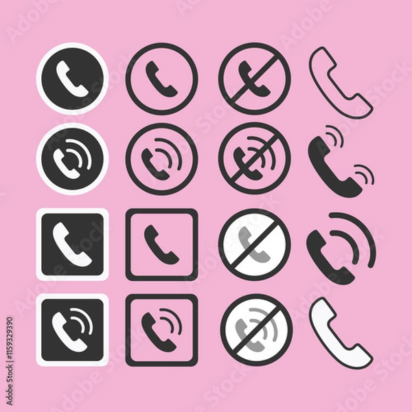 Fototapeta Phone Call Icons Set in Modern Minimalist Style for Communication Design