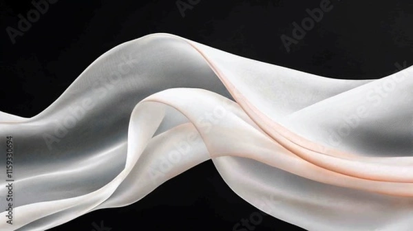 Fototapeta Flowing white fabric with peach accents on black background.