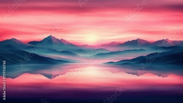 Fototapeta Serene Mountain Sunrise with Reflective Water Surface