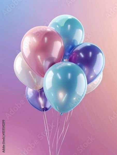 Obraz Pink, blue and purple balloons on strings.