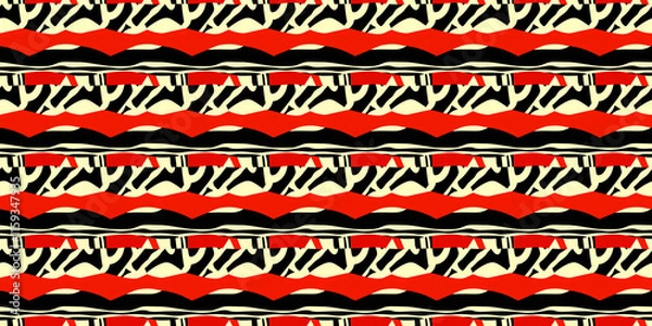 Fototapeta Abstract African art shapes seamless backgrounds, tribal geometric decoration patterns. Colored flat boho symbols illustrations