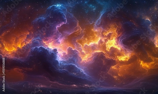 Obraz Dreamlike skies with swirling clouds glow softly in vibrant colors., Generative AI