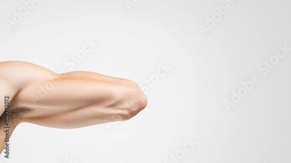 Fototapeta Close-Up of a Muscular Human Arm Elbow on White Background Showcasing Strength and Definition with Natural Skin Texture Highlighting Fitness and Bodybuilding Aesthetics