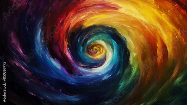 Fototapeta Vivid spiral of swirling rainbow colors in dynamic abstract art