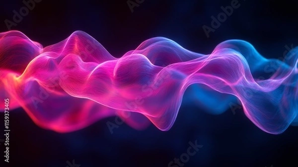 Fototapeta Electric pink and blue neon waves pulse over shadowy textures., Generative AI