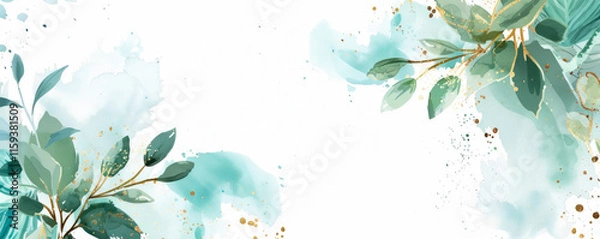 Obraz Neutral white background highlighting green, gold, and abstract leaf elements.