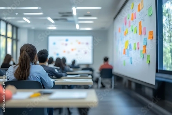 Obraz Students in a bright classroom seminar with projector