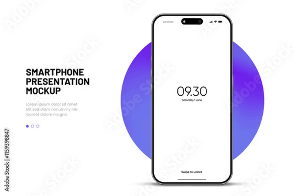 Fototapeta Realistic smartphone mockup. Mobile phone vector with isolated on white background. Device front view. 3D mobile phone with shadow. Realistic, high quality smart phone mockup for ui ux presentation.
