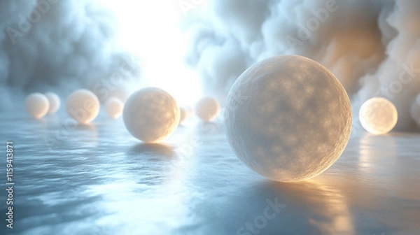 Obraz White orbs in white background for elegant backdrops.