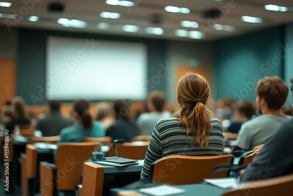 Obraz People listening to presentation in lecture hall