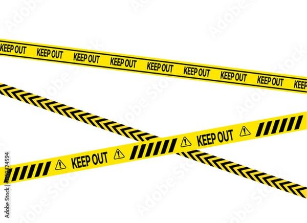 Fototapeta Set of seamless yellow and black warning tapes with text do not cross, warning, caution. Isolated on white background. Design elements for reconstruction, vector illustration. PNG transparent