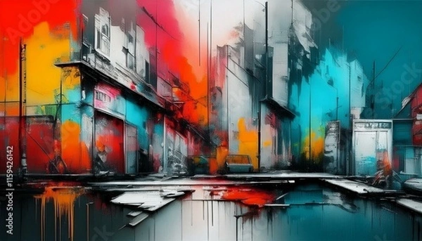 Fototapeta Colorful wall texture Modern pattern for wallpaper design Grunge messy street style new wave background