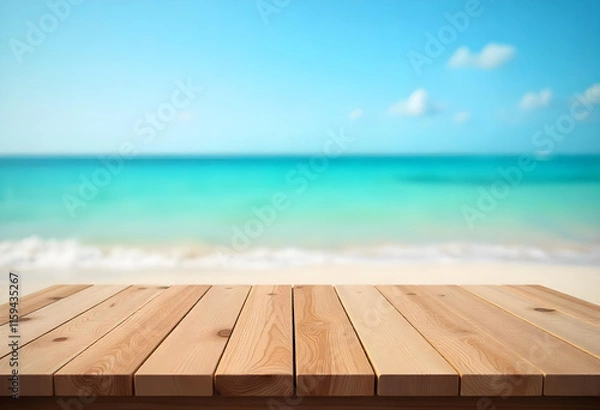 Obraz empty wooden table on the beach