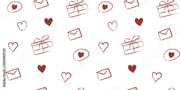 Fototapeta Seamless pattern Valentine's Day with hearts on white bacground.Cute Template holiday illustration.Design for card,postcard, poster,print,banner.Great for textiles, wallpaper-surface design
