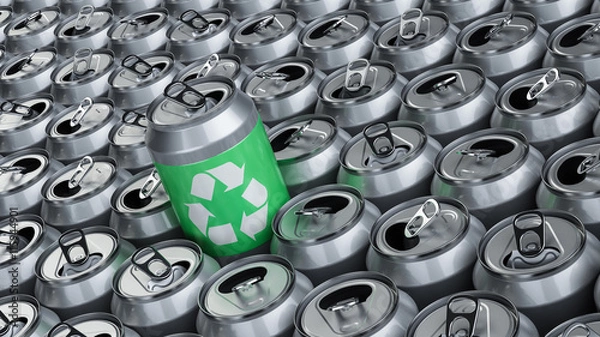 Fototapeta Recykling puszek po napojach, recykling aluminium