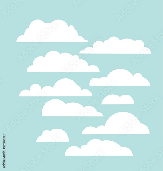 Fototapeta Set of blue sky, clouds. Cloud icon, cloud shape. Set of differe