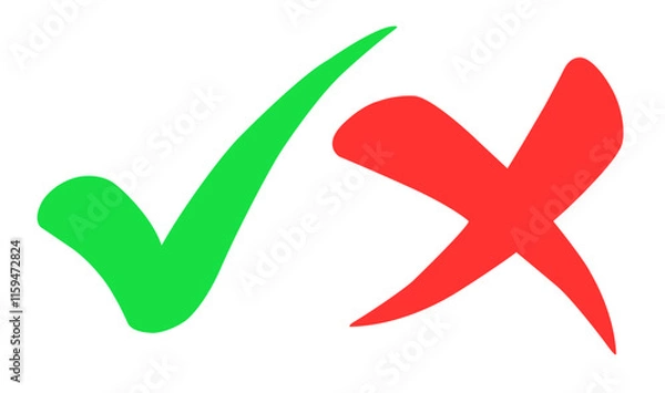 Fototapeta Check box tick mark icon set button correct right wrong buttons or yes or no checkmark red cross green tick vector illustration, PNG transparent background
