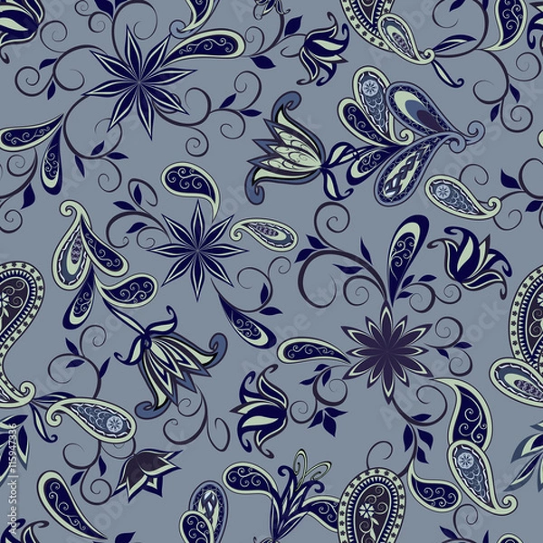 Fototapeta The pattern of flowers and Paisley in Indian style.