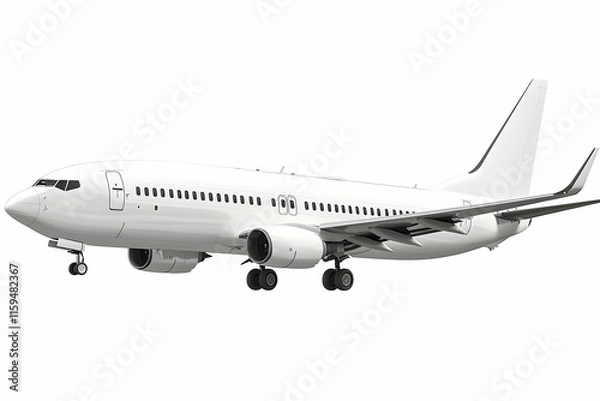 Fototapeta A white passenger airplane graphic displayed against a clean background, ideal for aviation mockups and design projects.