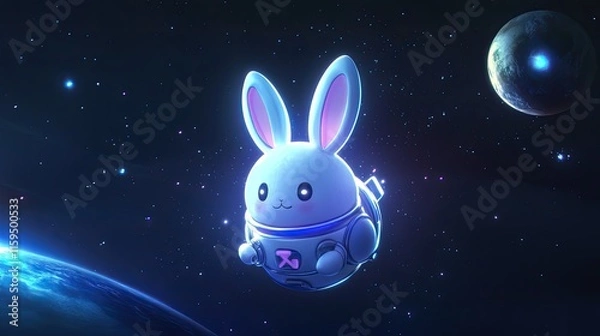 Obraz Adorable Robotic Rabbit Astronaut Soaring Through Space