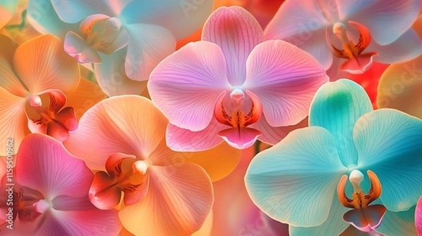 Obraz Collection of Vibrant Autumn Leaves, Delicate Orchids, and Seasonal Textured Foliage - High-Quality Watercolor and Digital Illustrations Perfect for Home Decor, Nature Themes, and Art Projects