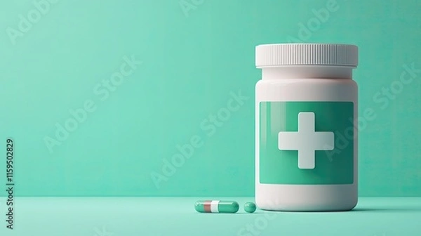 Obraz Medicine Bottle And Pills On Mint Background