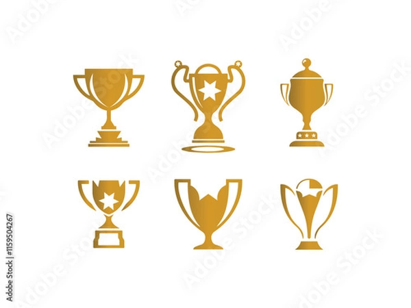 Obraz Trophy cups icons Set. Winner symbols in Fill Styles. Champion's cups. First place cups. and bronze trophy  icon collection.