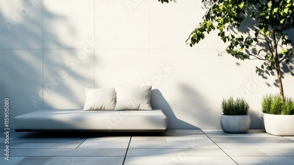 Fototapeta Elegant minimalist rooftop terrace with minimal decor. Featuring clean lines and a chic design