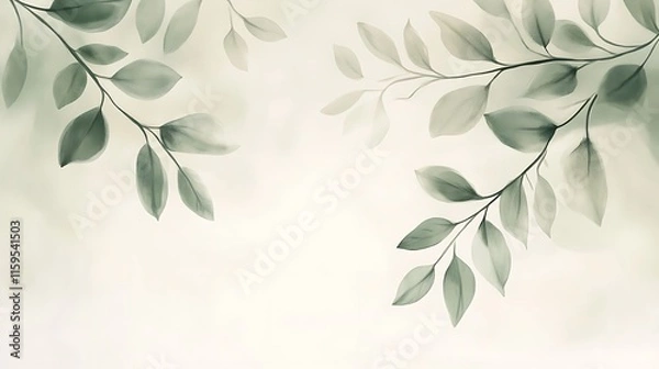 Fototapeta Green Leaf Collection: Artistic Watercolor and Detailed Digital Illustrations Featuring Clovers, Tropical Leaves, Falling Foliage, and Textured Dry Leaves - Perfect for Nature-Themed Designs and Decor