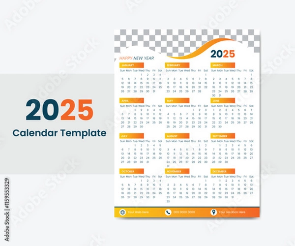 Fototapeta New modern 2025 wall calendar template design. Calendar design 2025, new wall calendar design 2025.