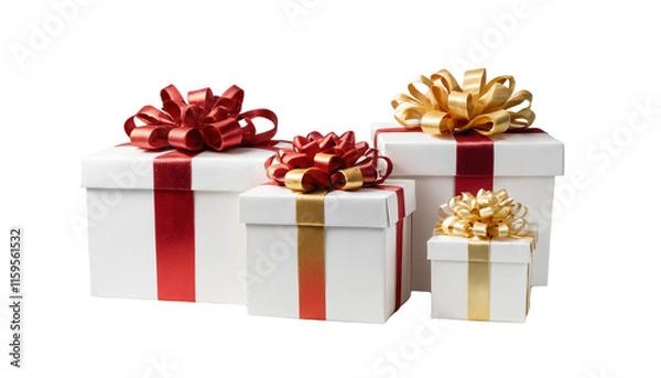 Fototapeta White Gift Boxes in Vibrant Festive Color Combination | Gift Box PNG Transparent
