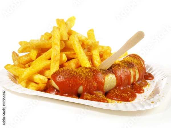Obraz Currywurst mit Pommes Frites