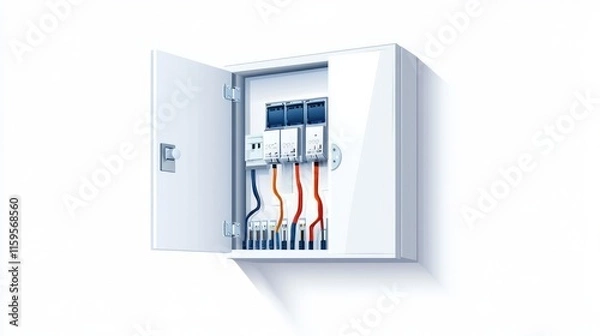 Obraz Electrical power switch panel with a door that opens and closes including a fuse box Flatstyle vector illustration on a white background