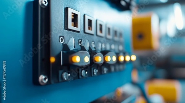 Fototapeta Electrical selector switch and button switch inside the lowvoltage motor control center cabinet at a coal power plant Blurred for background use