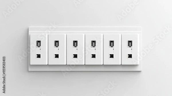 Fototapeta Modular switchboard with an electrical outlet interchangeable on a white wall rendered in 3D