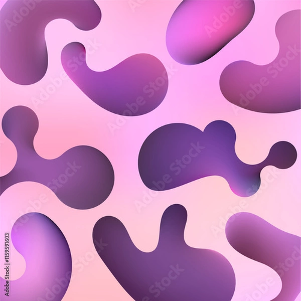 Fototapeta Liquid abstract organic blob shapes, silhouettes. Fluid elements in purple tones. Bubbles and drops in trendy y2k style. Spots, drops set. Soft gradient texture