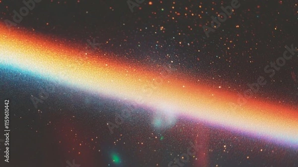 Fototapeta Light leaks rainbow overlay. Damaged grain screen gradient background. Glitch noise on black scratched texture with dust. Grunge abstract dusty scanned old film texture picture.