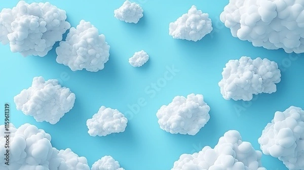 Fototapeta Serene Sky with White Puffy Clouds, Peaceful Atmosphere for Wellness, Meditation, or Inspirational Themes