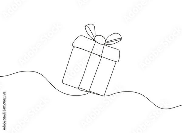 Fototapeta Continuous one line drawing of a holiday gift box with a bow and ribbon. Minimalist design