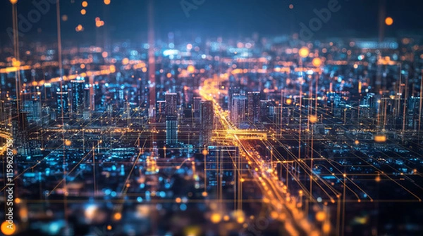 Fototapeta Vector map pin pointer. 3D city.