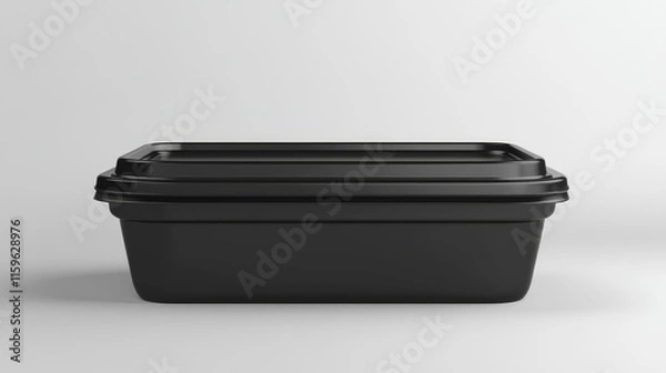 Fototapeta Black square plastic container with cap for food storage. Realistic 3d vector illustration set of top and side view box mockup for product keeping and take away concept. Package for lunch meal.
