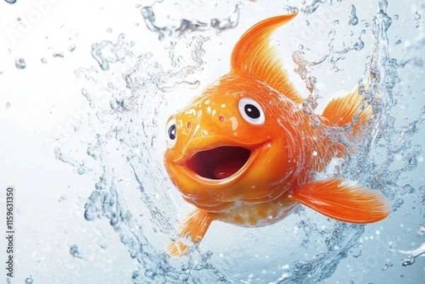 Obraz Bright orange fish in whimsical water scene with splashy effects