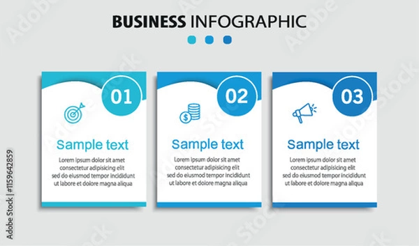 Fototapeta Infographic design template with icons and 3 options or steps. Can be used for process diagram, presentations, workflow layout, flow chart, info graph