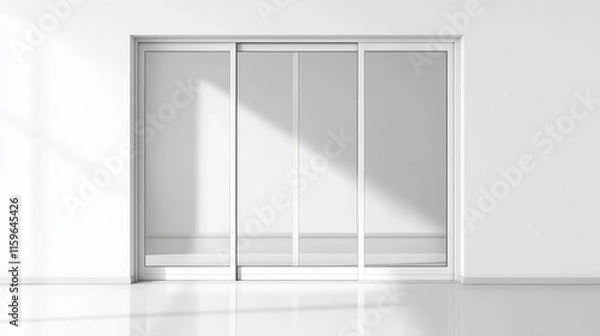 Fototapeta PVC sliding glass door isolated on white background, real interior clear window pane frame element for front store office design